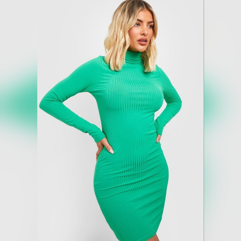 Boohoo Basic Rib Turtleneck Mini Dress US 14